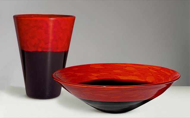 red and black lacquered glass by Carlo Scarpa