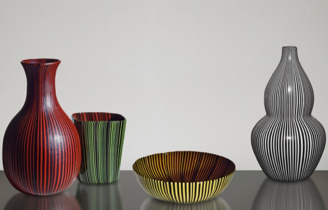 Rigati e tessuti glass vases and bowl Scarpa